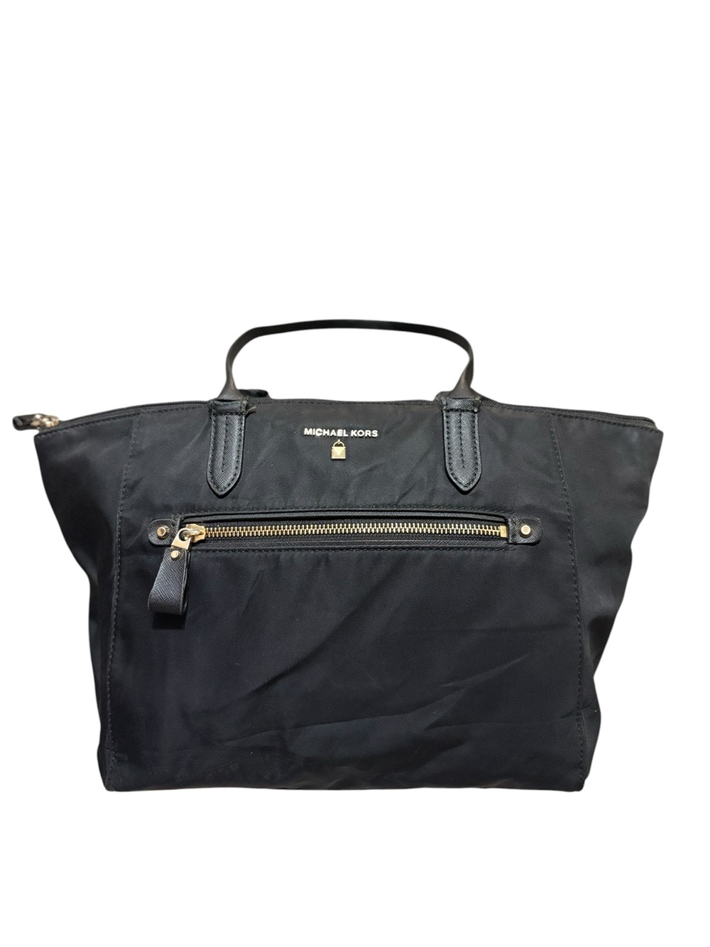 MICHAEL KORS "Kelsey" Black Nylon Zipped Tote Zip-Top Tote Shoulder Bag